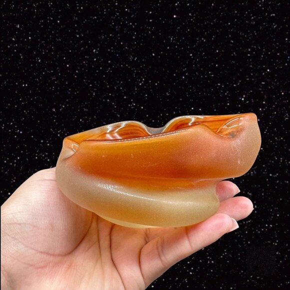 Vintage Czech Bohemian Glass Ashtray 1950s Hand Made Orange Bowl 5”W 2”T - Picture 6 of 16